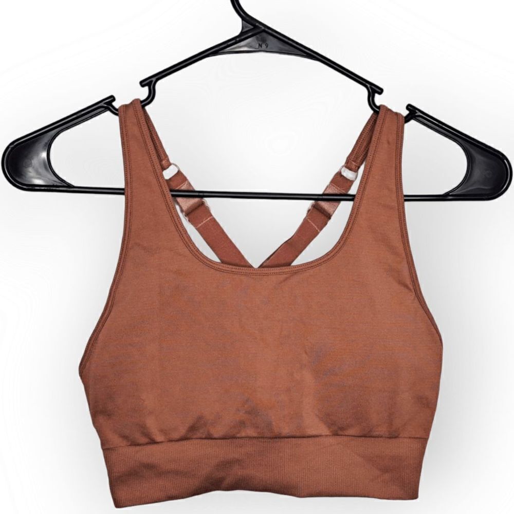 Fabletics Racerback Sports Bra in Rust